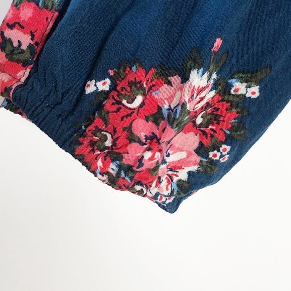 Matilda Jane Top Medium V Neck Blue Floral Covered Buttons Boho - Picture 4 of 5